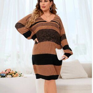 SHEIN LUNE Plus Striped Drop Shoulder Sweater Dress - Size 14 (XL)